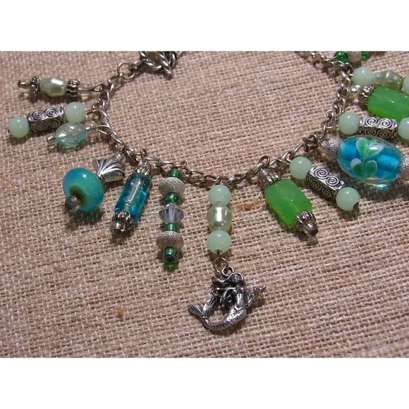 Handmade Mermaidcore Charm Bracelet - Seafoam & Teal Nautical Jewelry - Picture 10 of 10